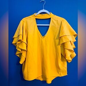 SOLD
Gianni Bini Yellow Ruffled Mandarin Collar Blouse